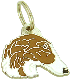 Borzoi branco e marrom <br> (placa de identificação para cães, Gravado incluído)